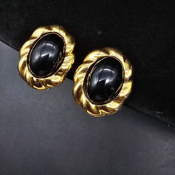 Interchangeable Clip On Earrings Gold Tone Moghul Cabochon Vintage Jewelry - Picture 1 of 10